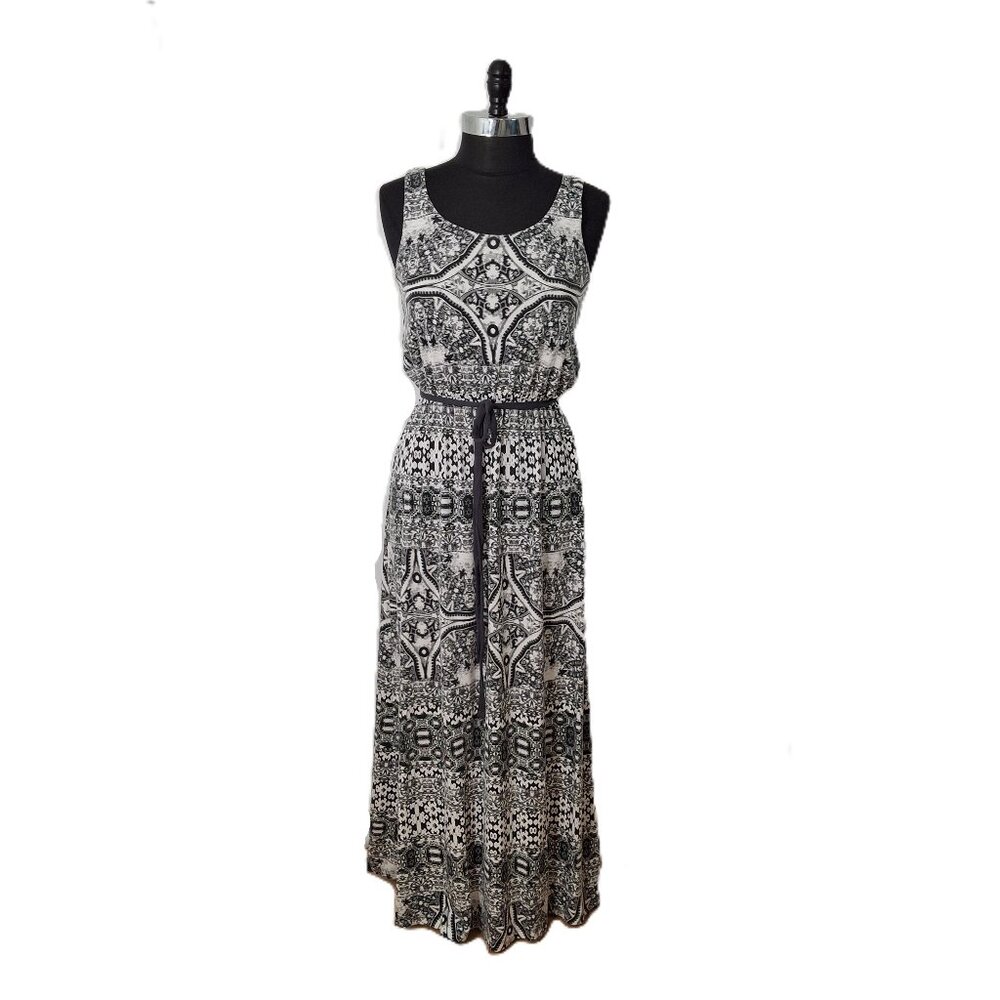 Sonoma Beachy Maxi Geometric Print Cool Stretchy Dress Elastic Waist Size S